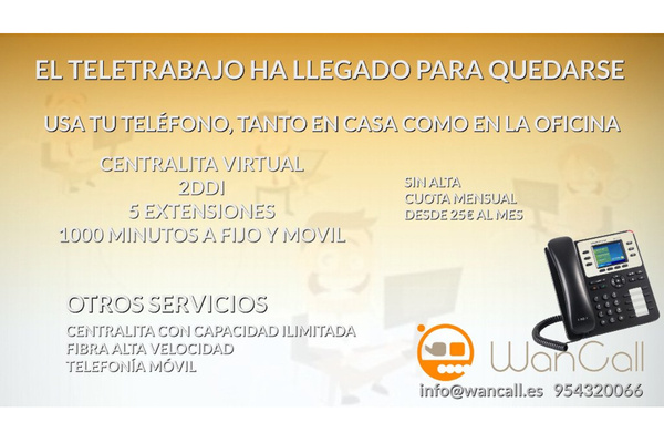 Empresa de telecomunicaciones. Centralita Telefónica Virtual, Conexión a Internet Fibra, Telefonía móvil